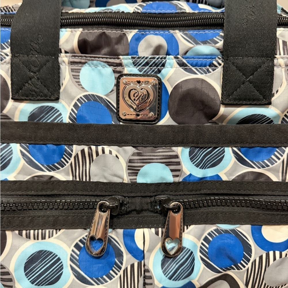 Brighton Lock It Super Tote Travel Bag Blue Geometric Weekender + Pouch Carryon - Picture 3 of 10